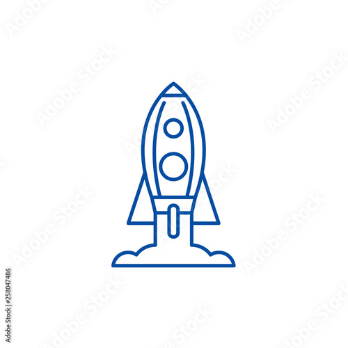 Rocket launch line concept icon. Rocket launch flat  vector website sign, outline symbol, illustration.