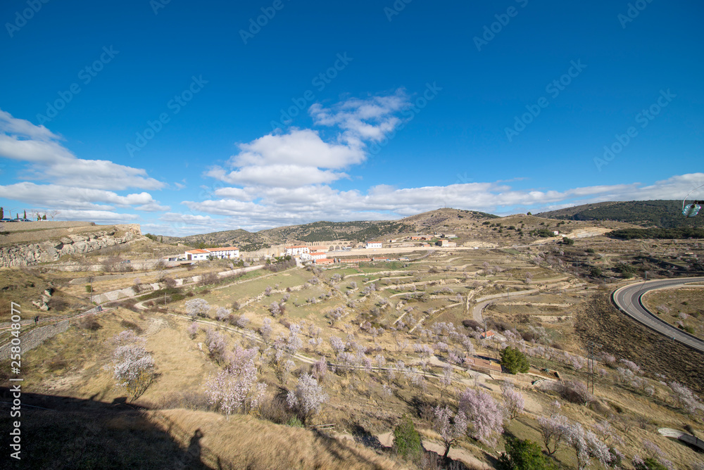 Around the town of Morella surrounded by Almond trees