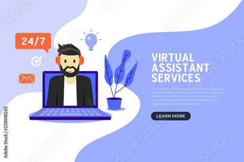 Online virtual assistant services banner flat design.