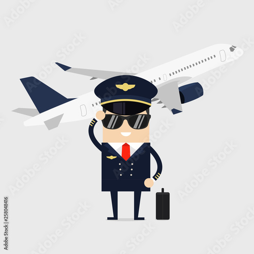 Profession pilot of aircraft. Man in uniform Standing in front of the plane.