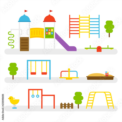 various rides in the playground. flat design style minimal vector illustration