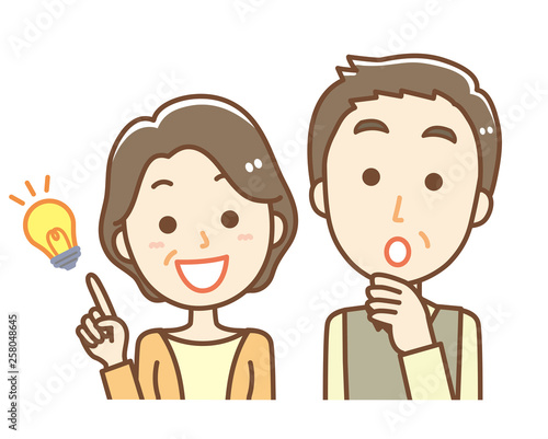 シニア　夫婦　ひらめき　上半身