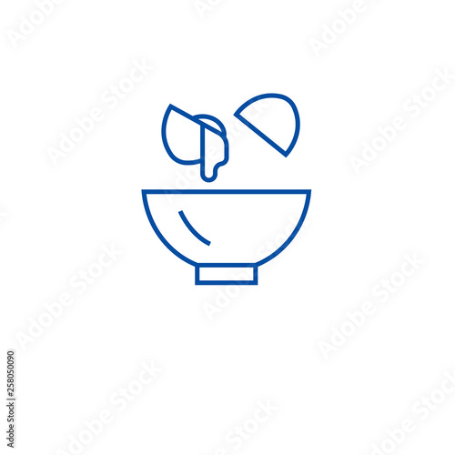 Separating egg white and yolks line concept icon. Separating egg white and yolks flat  vector website sign, outline symbol, illustration.