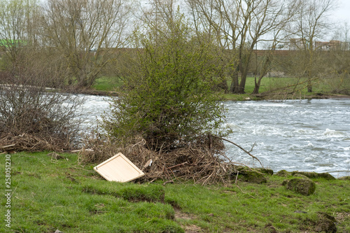 Flood dbris left on a river bank