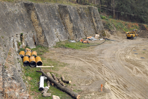 An old medieval fortress. Restoration of the walls of the fortress, excavation. photo