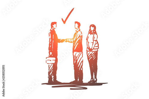 Real estate, deal, customer, agent, property concept. Hand drawn isolated vector.