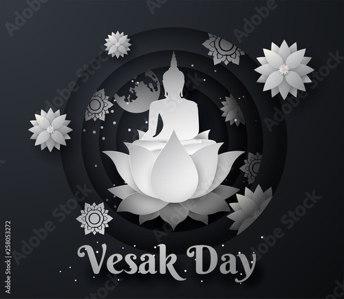 white buddha on lotus Happy vesak day background
