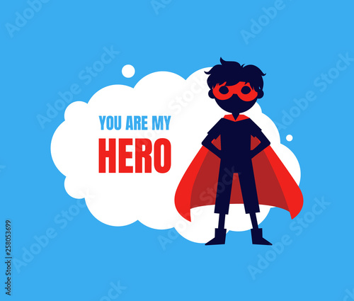You My Hero Banner, Cute Boy in Superhero Costume and Mask Vector Illustration
