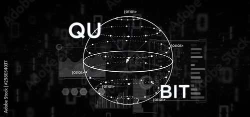 Quantum computing concept with qubit icon 3d rendering photo
