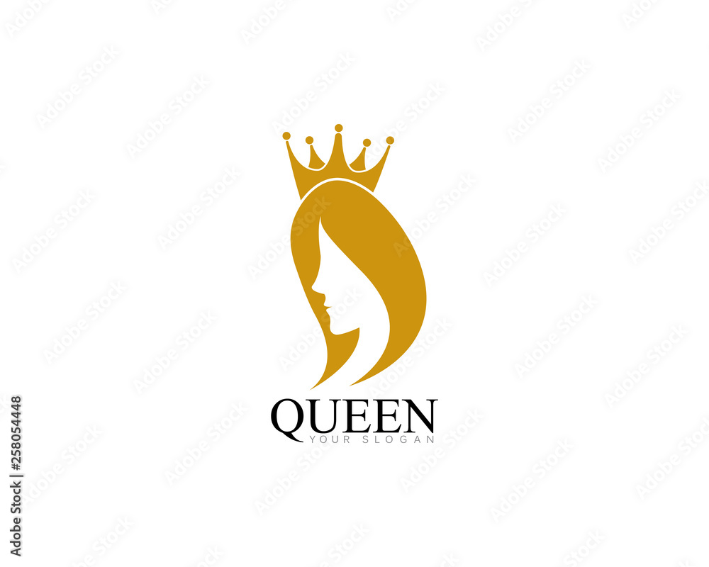 golden beauty queen with crown template logo vector illsutration design ...