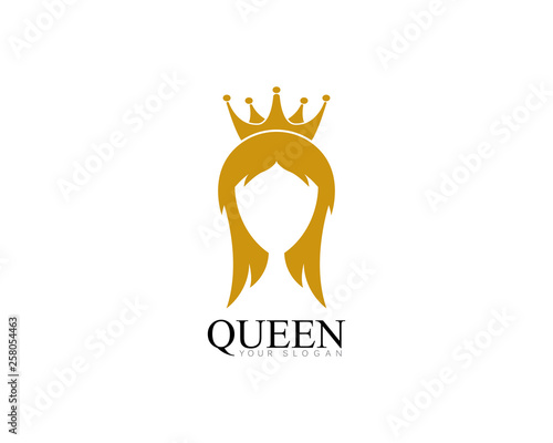 Photos golden beauty queen with crown template logo vector illsutration design