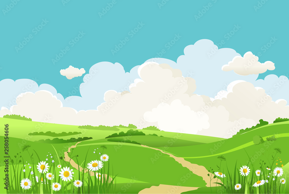 Green grass, blue sky