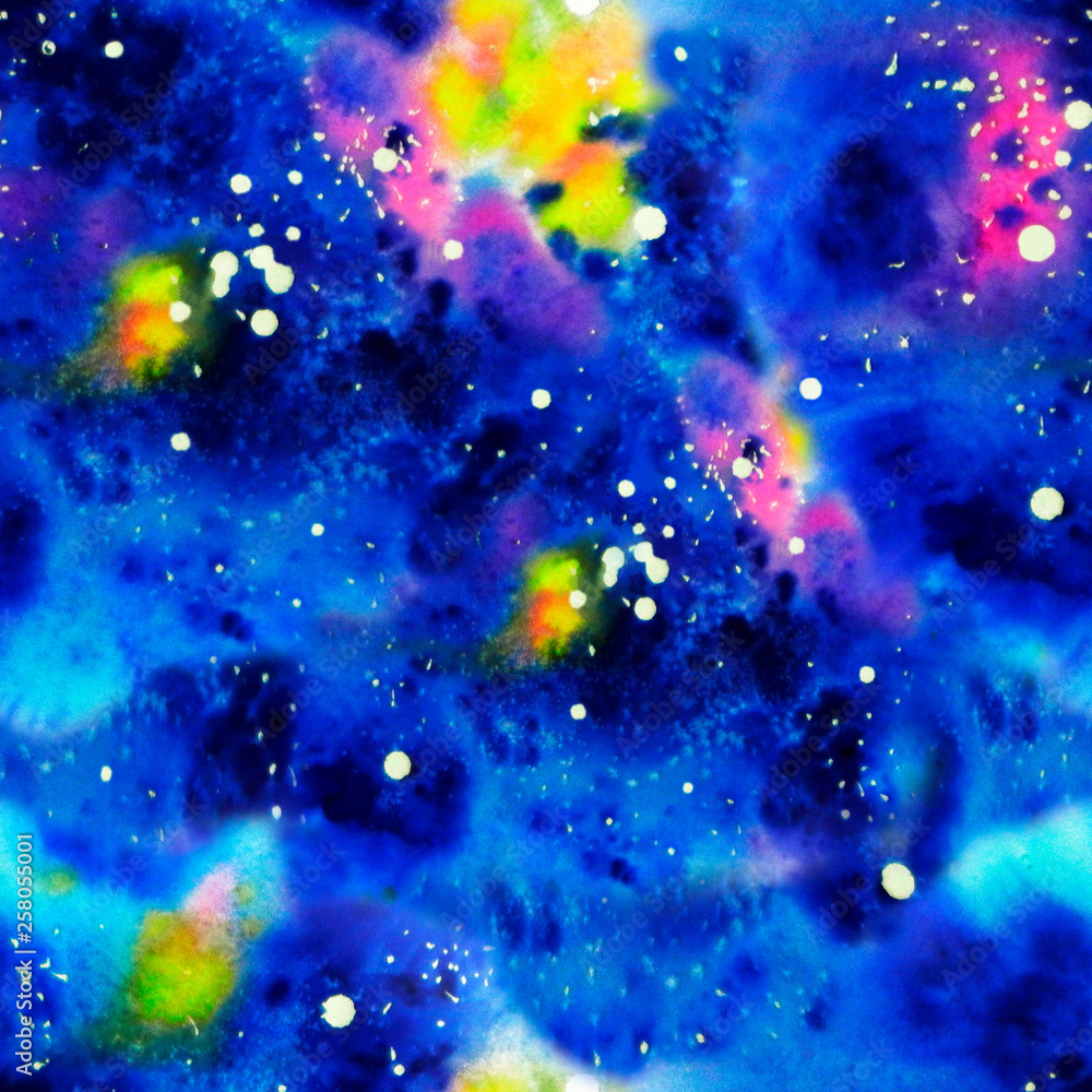 watercolor seamless pattern abstract cosmos. It is a hand drawn. watercolor print for clothes and textile. Bright designer element. abstract for background.