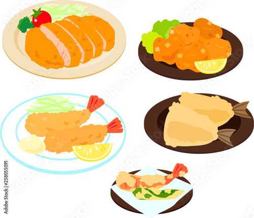 揚げ物、フライ料理のセット