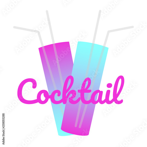 Cocktail glass with gradient. Refreshing drink. Inscription Cocktail