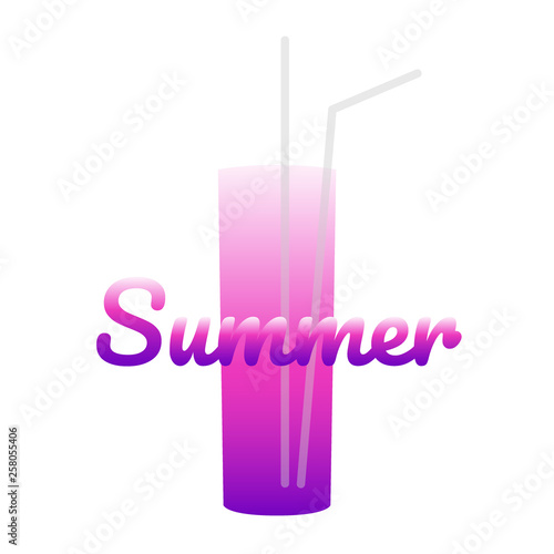 Cocktail glass with violet gradient. Inscription Summer