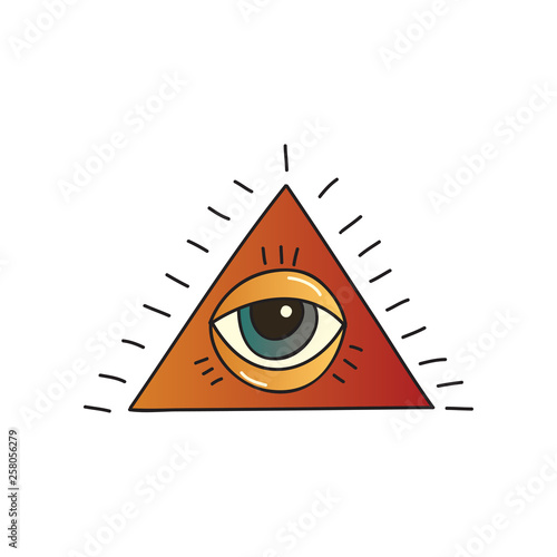 Pyramid with seeing eye on white background.