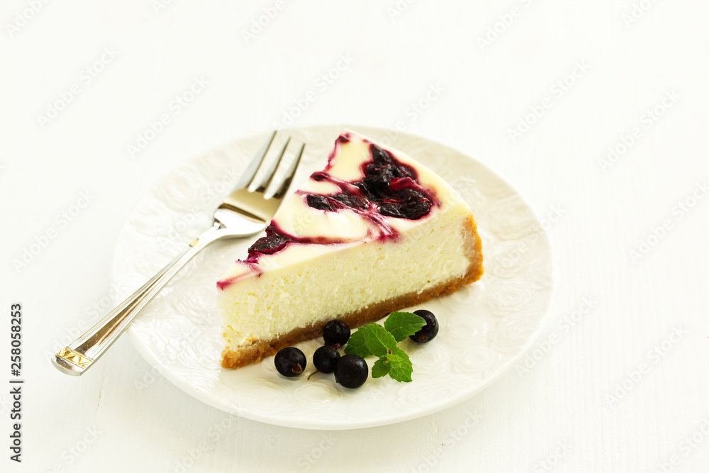 Homemade cheesecake with black currant jelly. Homemade cheesecake with black currant jelly.