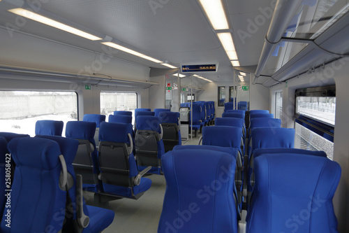 Comfortable soft seats in a high-speed express train car