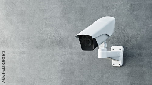 Security camera on wall 3D render. photo