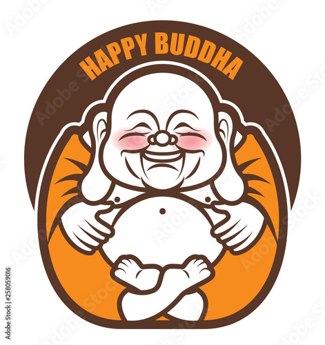 Cute Chubby Happy Laughing Buddha character cartoon. Vector cartoon illustration. Religion