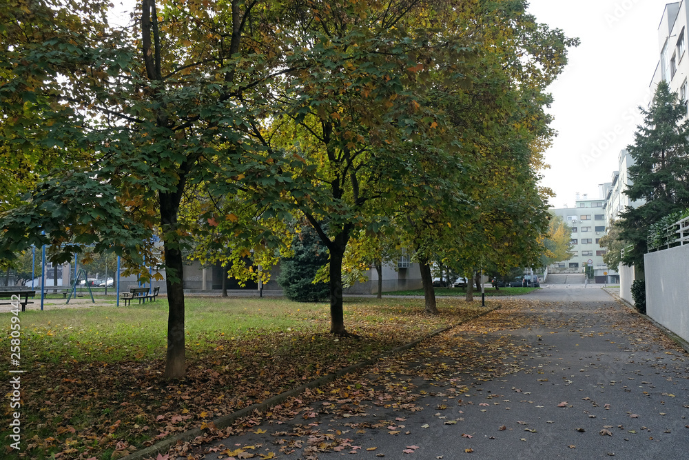 Naklejka premium Park in Malesnica residential area, Zagreb, Croatia
