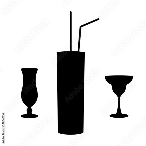 Glasses for cocktails. Three shapes, black silhouettes