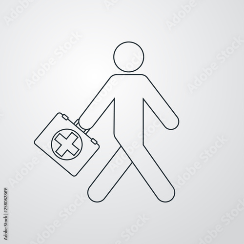 Icono plano lineal asistencia sanitaria en fondo gris