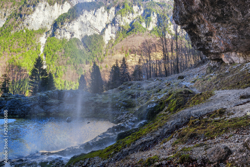 Landscape at Goriuda waterfall and pool. Beautiful nature area close to Tarvisio, Udine province, Friuli Venezia Giulia, Italy photo