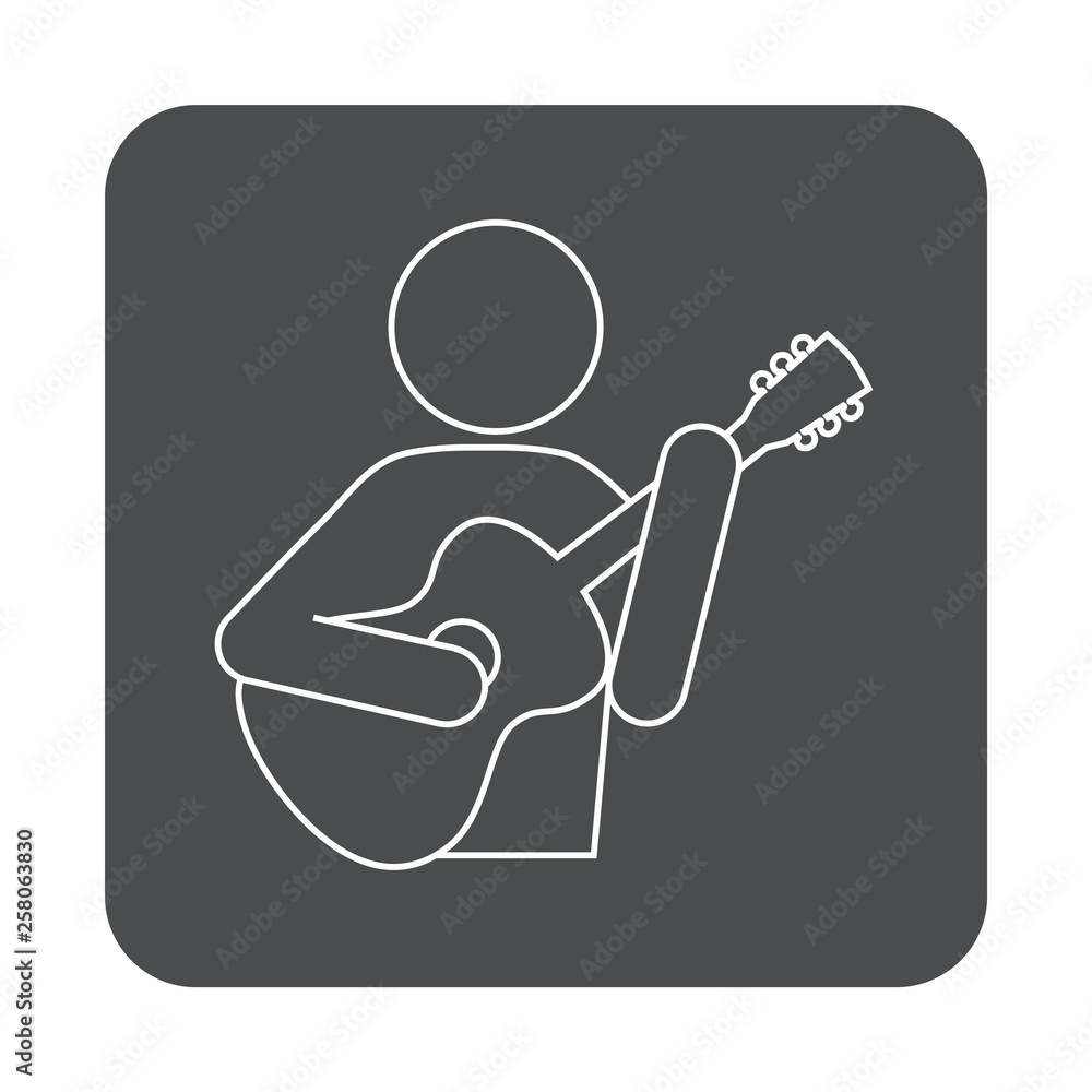 Icono plano lineal guitarrista en cuadrado color gris Icono plano lineal guitarrista en cuadrado color gris