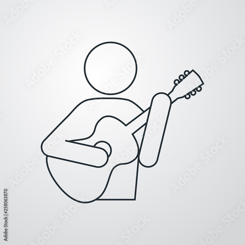 Icono plano lineal guitarrista en fondo gris