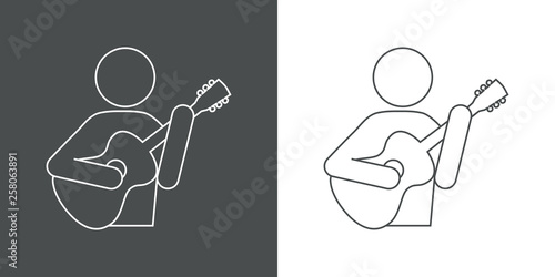 Icono plano lineal guitarrista en gris y blanco