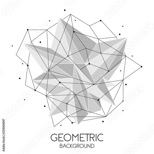 Polygonal abstract futuristic template, low poly sign on white background. Vector lines, dots and triangle shapes, connecting network, digital molecules technology, connection structure.