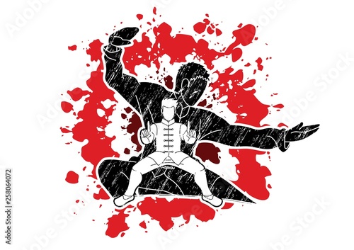 Kung Fu fighter, Martial arts action pose cartoon graphic vector
