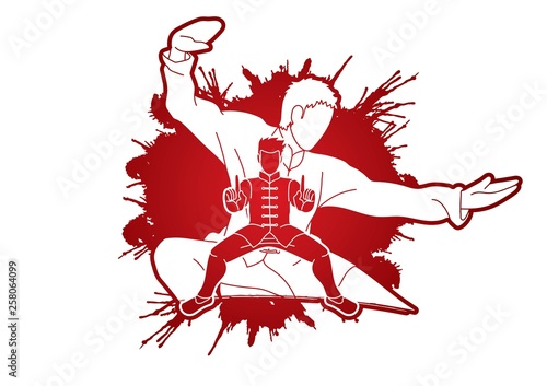 Kung Fu fighter, Martial arts action pose cartoon graphic vector