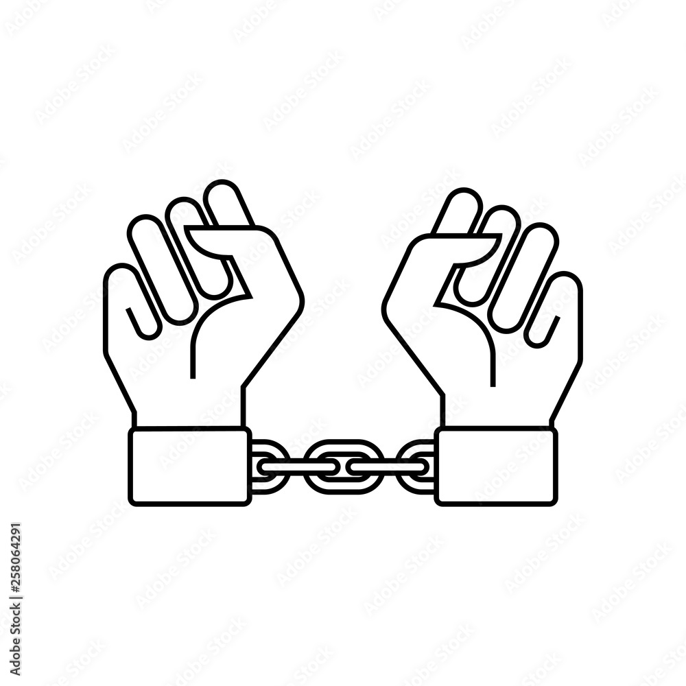 Icono plano manos con cadena en color negro Icono plano manos con cadena en color negro