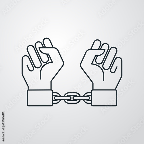 Icono plano manos con cadena en fondo gris
