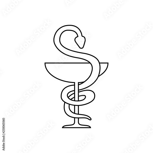 Icono plano lineal serpiente y copa en color negro