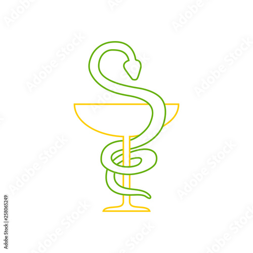 Icono plano lineal serpiente y copa en verde y amarillo