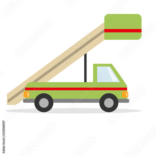 Car stairs at the airport van. Work car. Vector graphics in flat style.