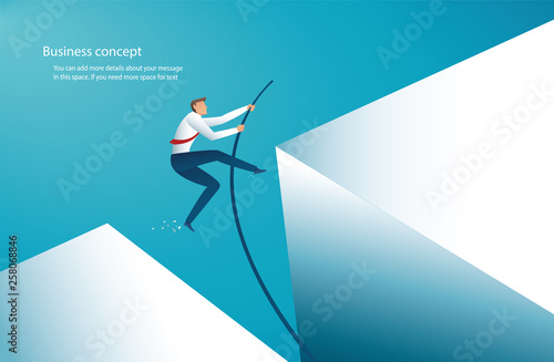 businessman jumping with pole vault to reach the target. vector illustration