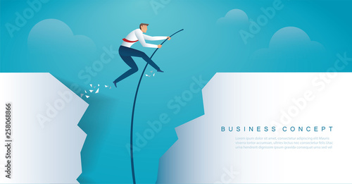 businessman jumping with pole vault to reach the target. vector illustration