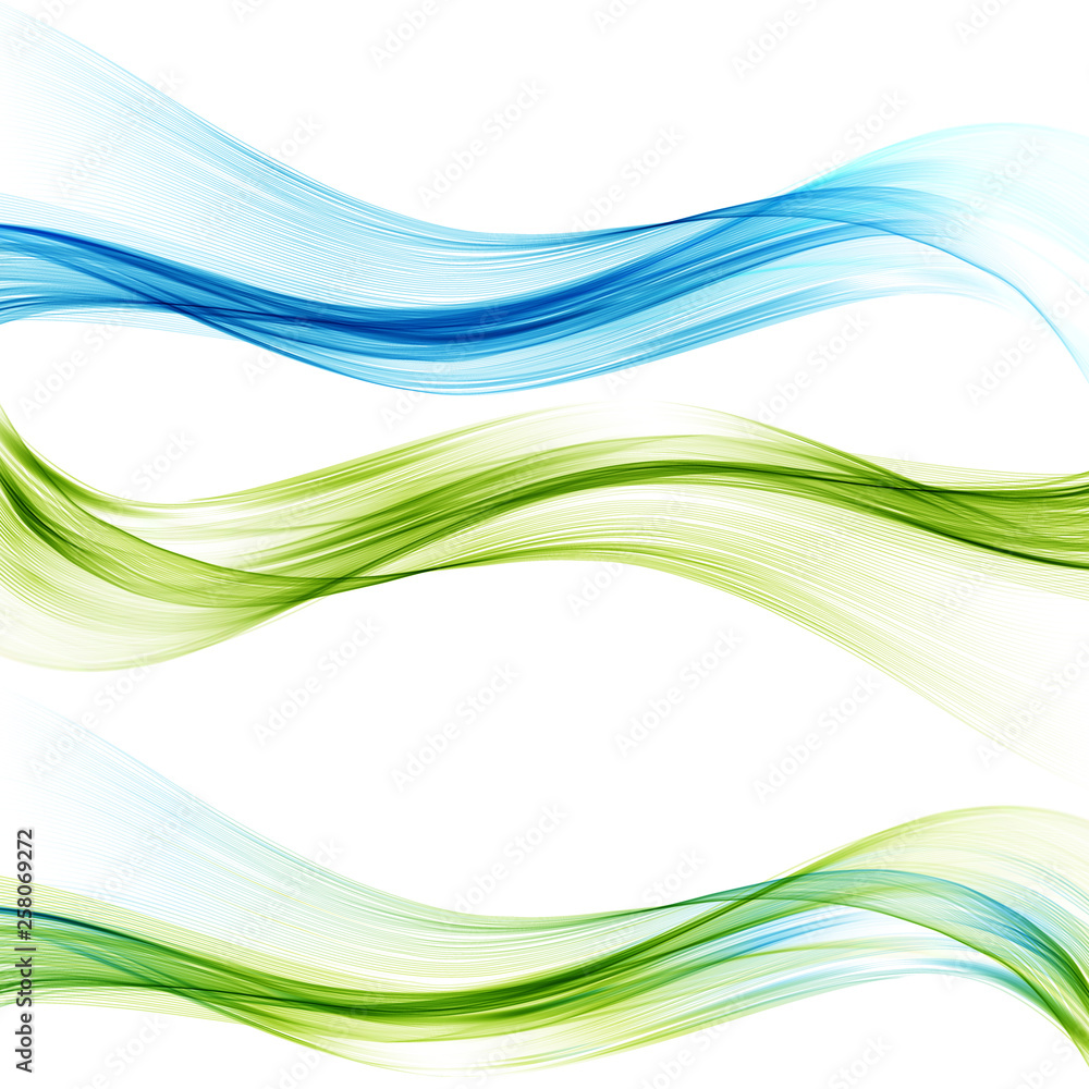 Transparent vector waves. Blue and green smoke wave. Set of waves