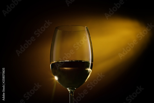 Glass filled with white wine on a gradient background. Close-up studio shot.