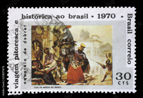 Stamp printed by Brazil. The 100th Anniversary of the Birth of Jean Baptiste Debret, 1768-1848, circa 1970.