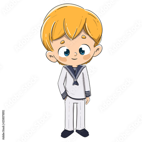 Primera comunión. Niño rubio vestido de marinero