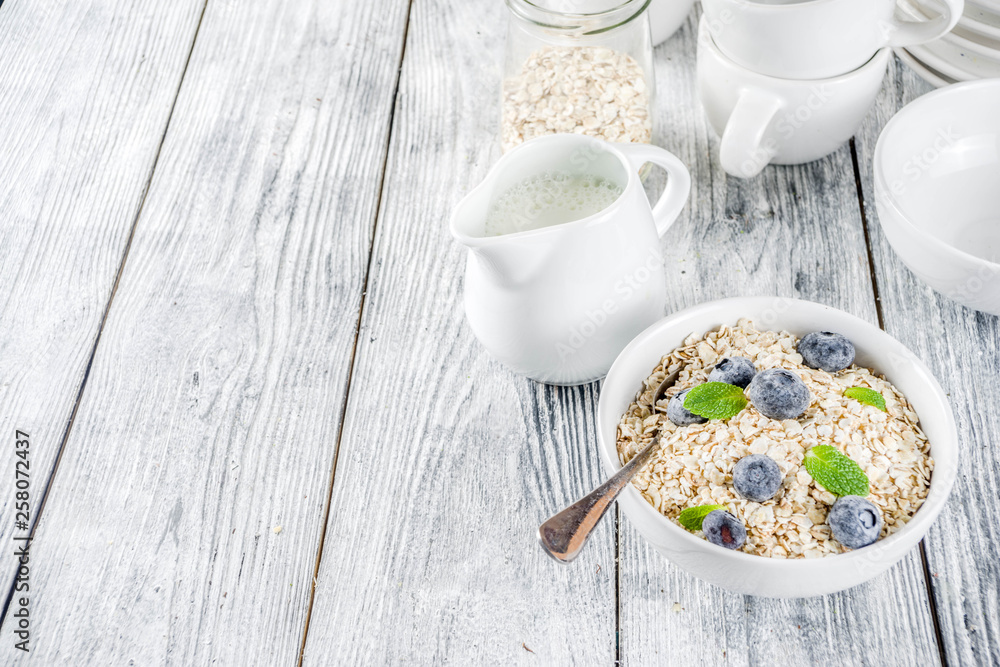 Healthy cereal and milk breakfast concept Healthy cereal and milk breakfast concept