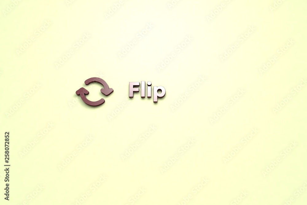 Text Flip with brown 3D illustration and light background Text Flip with brown 3D illustration and light background