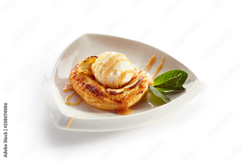 Apple Pie or Tart Topped with Ice Cream Ball Apple Pie or Tart Topped with Ice Cream Ball