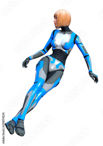 3D Rendering Female Robot on White